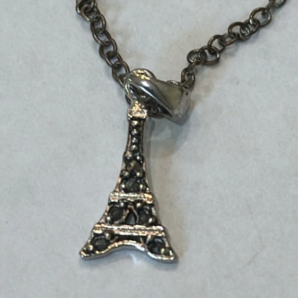 MARCASITE EIFFEL TOWER SILVER NECKLACE‎ AND EARRINGS